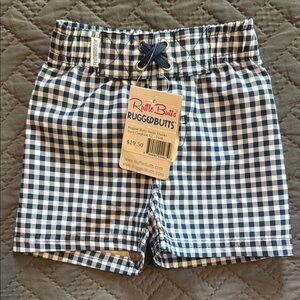 NWT Rugged Butts Blue and White Gingham Swim Trunks Baby 3-6 Mo